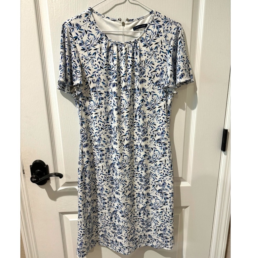 Tommy Hilfiger Blue and White Floral Flutter Sleeve A-line Dress NWOT